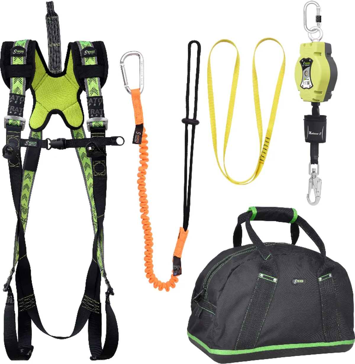 complete set valbeveiliging standaard - Valstopblok 6m - Ankerstrop 1,20m - Uitrekbare gereedschapslijn - Maat S-L de Kratos Safety – image du produit