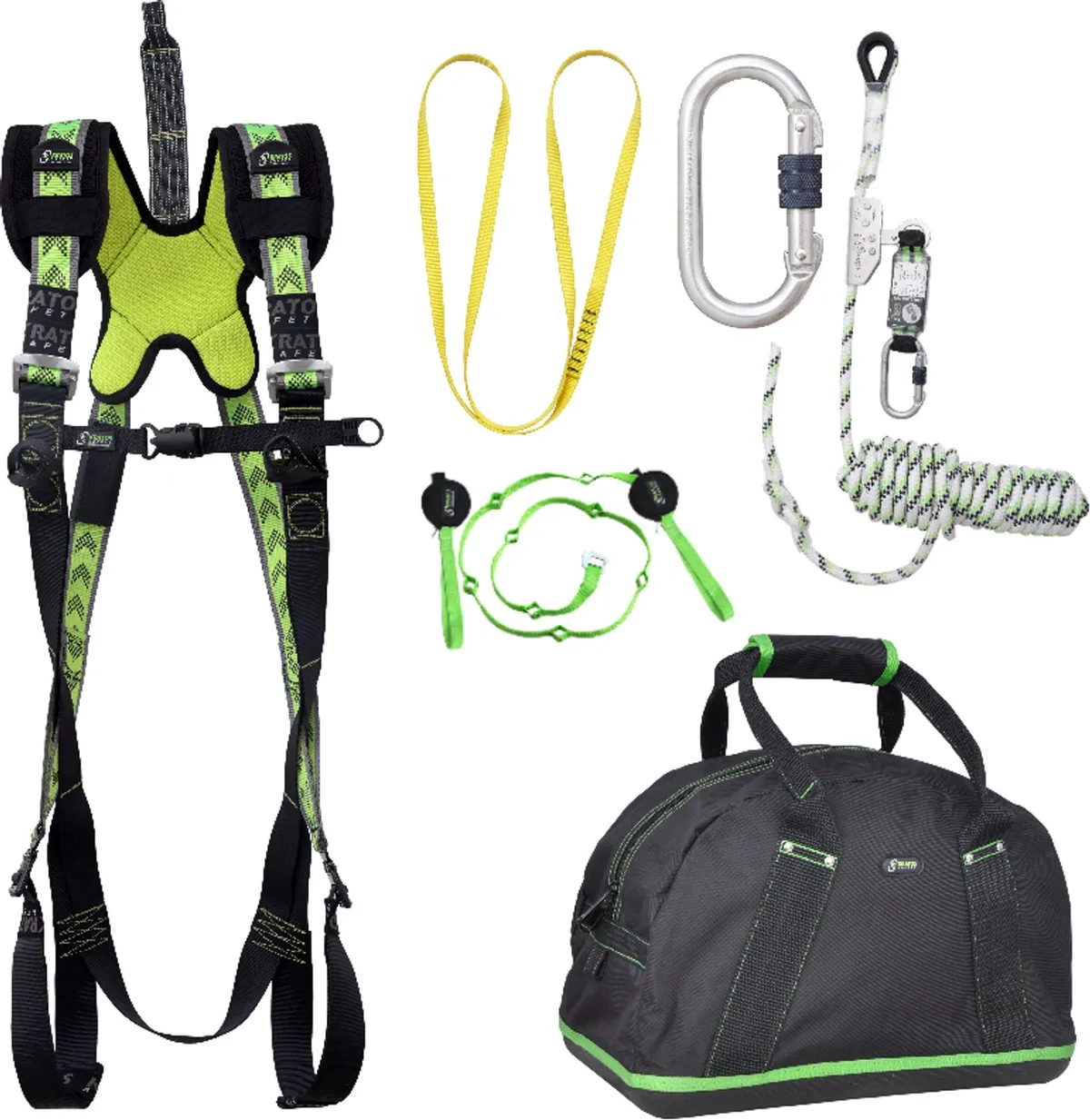 complete set valbeveiliging standaard - Veiligheidslijn - Ankerstrop - Trauma riem - Extra karabijnhaak - Maat S-L by Kratos Safety – product image