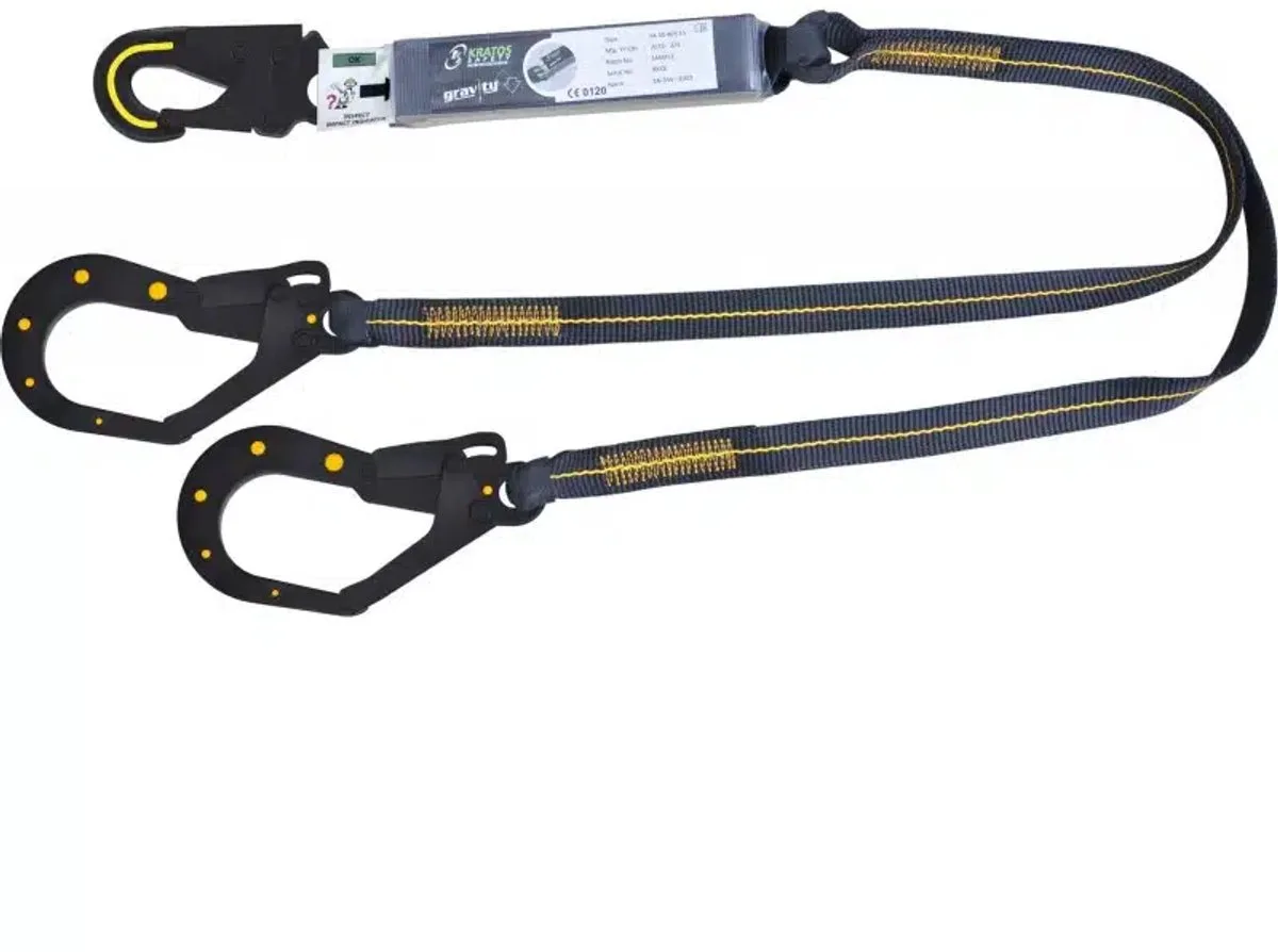 Dielectri Y lijn veiligheidslijn met 2x steigerhaak en karabijnhaak – 1.5m – FA3040515 - FA5010322B Aluminium karabijnhaak - Incl. FA5010322B Aluminium karabijnhaak fra Kratos Safety – produktbillede