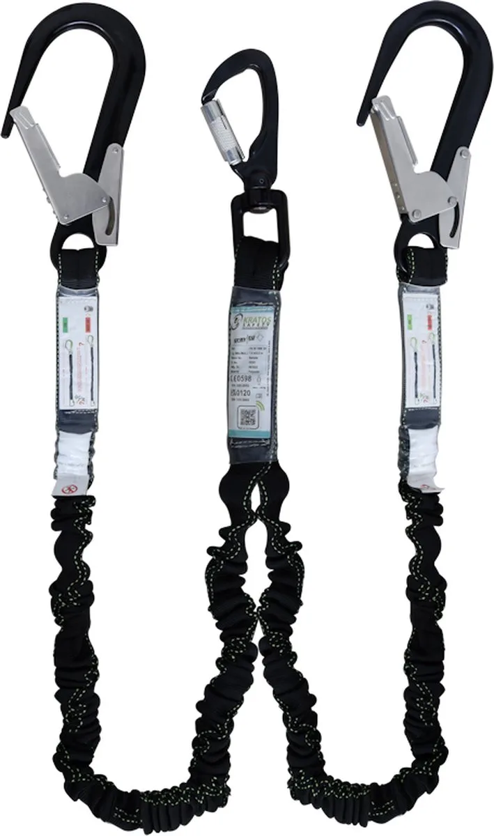 elastiche Y-lijn 2.0mtr met 2 steigerhaken en karabijnhaak | FA30100020 van Kratos Safety – productafbeelding
