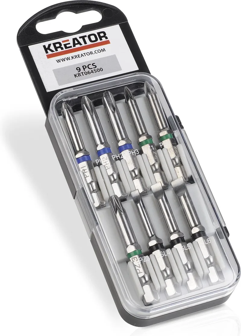 Accessories - KRT064500 - CR-V bit set - PZ PH SL - 9 st. van Kreator – productafbeelding