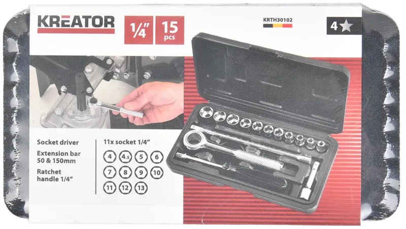 Dopsleutelset KRTH30102 - 4 tot 13 mm - 11 Ratelsleutels--Gereedschap, handgereedschap, doppenset by Kreator, Silver – product image