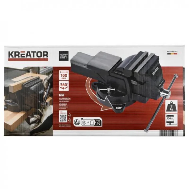 Draaibare bankschroef KRTH40701 - Boorklem met max spanbreedte 100 mm-7kg - draaibaar - Gereedschap, werkbank van Kreator – productafbeelding