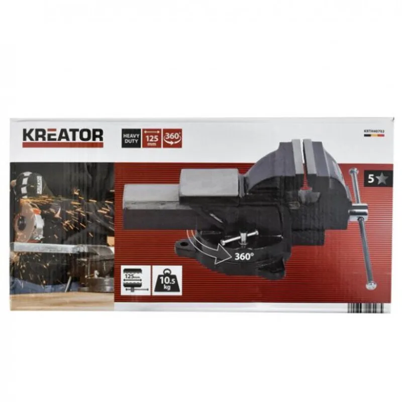 Draaibare bankschroef KRTH40702 - Boorklem met max spanbreedte 125 mm - 10,5kg - draaibaar - Gereedschap, werkbank fra Kreator – produktbillede