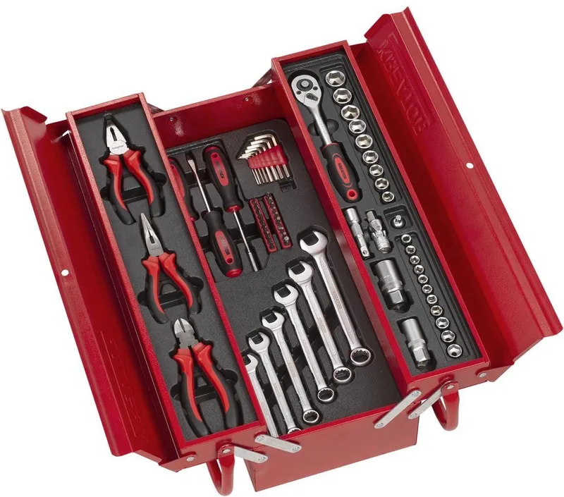 gereedschapsset KRT951017 - Handgereedschap - Met 67 st., opbergkoffer von Kreator, Rot – Produktbild