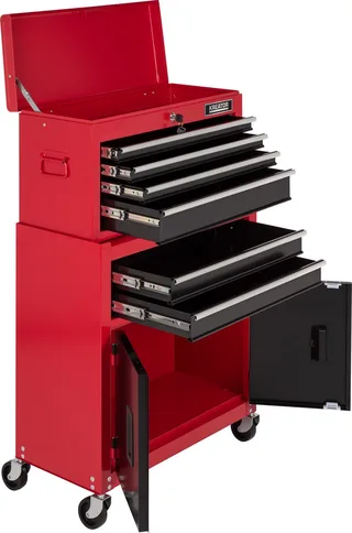 Gereedschapswagen KRT653005 – 64 x 64 x 325 cm – Met wielen – Incl. 6 lades van Kreator, Rood – productafbeelding 1 van 6