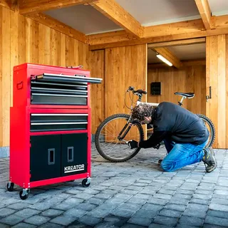 Gereedschapswagen KRT653005 – 64 x 64 x 325 cm – Met wielen – Incl. 6 lades van Kreator, Rood – productafbeelding 5 van 6