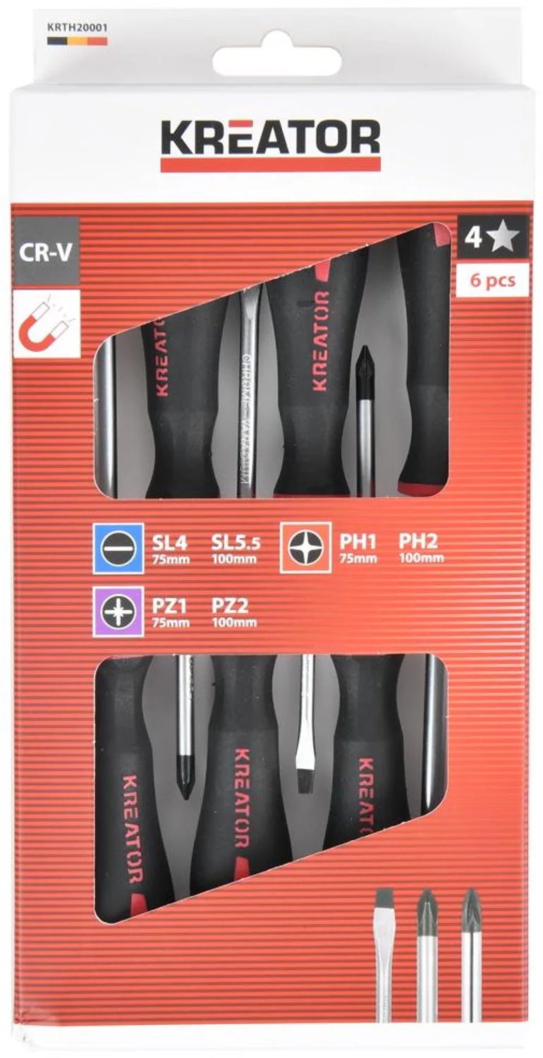 Hand tools - KRTH20001 - Schroevendraaierset - SL PH PZ - 6 st. von Kreator, Schwarz – Produktbild