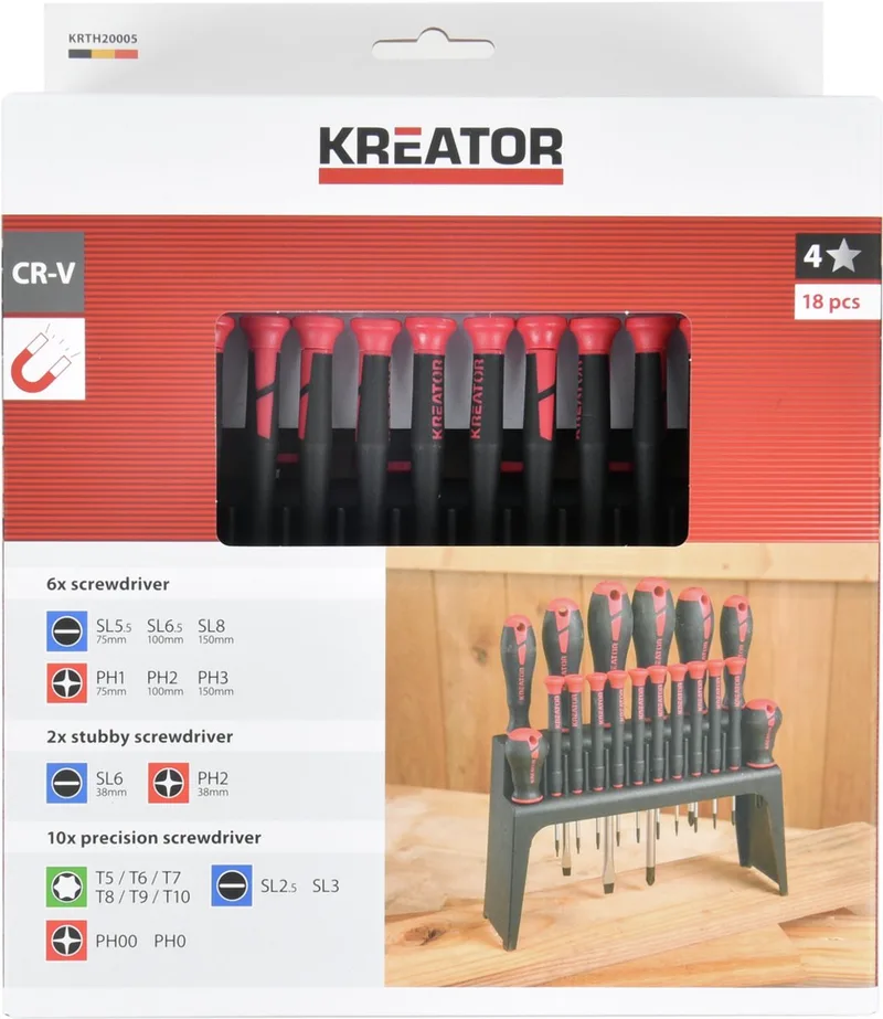 Hand tools - KRTH20005 - Schroevendraaierset - multi - 18 st. van Kreator, Zwart – productafbeelding