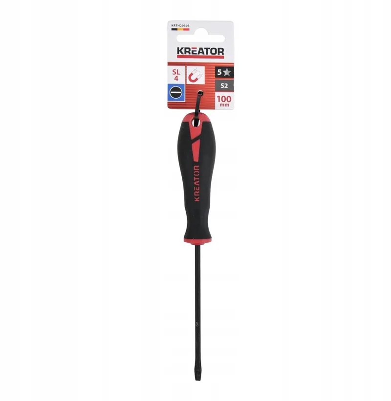 Hand tools - KRTH20303 - Schroevendraaier sleufkop - 100mm, SL4 - hoge kwaliteit by Kreator, Black – product image