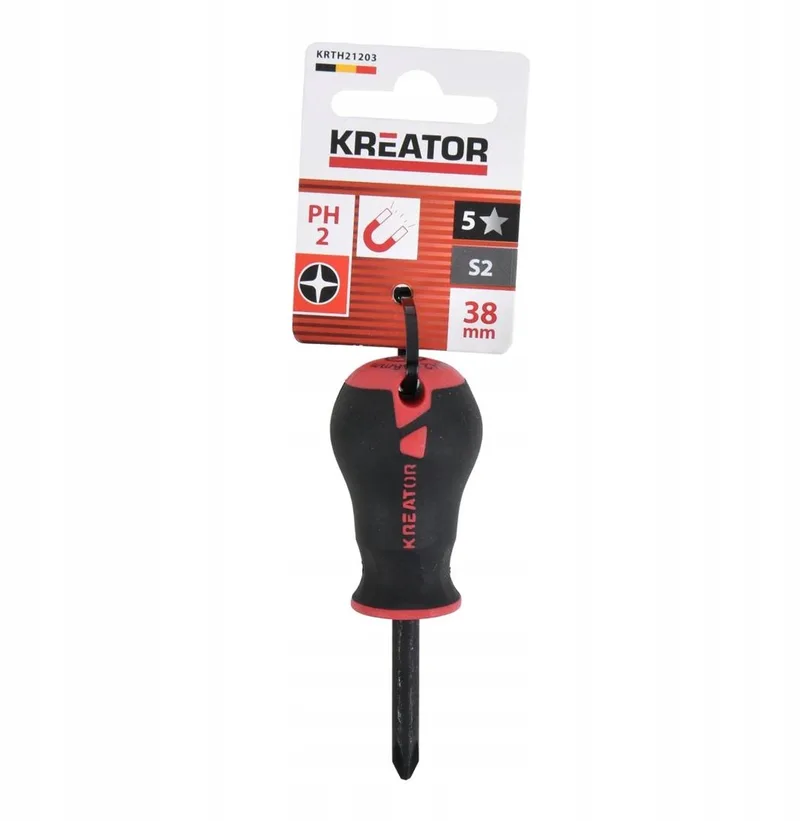 Hand tools - KRTH21203 - Schroevendraaier stubby phillips - 38mm, PH2 van Kreator, Zwart – productafbeelding