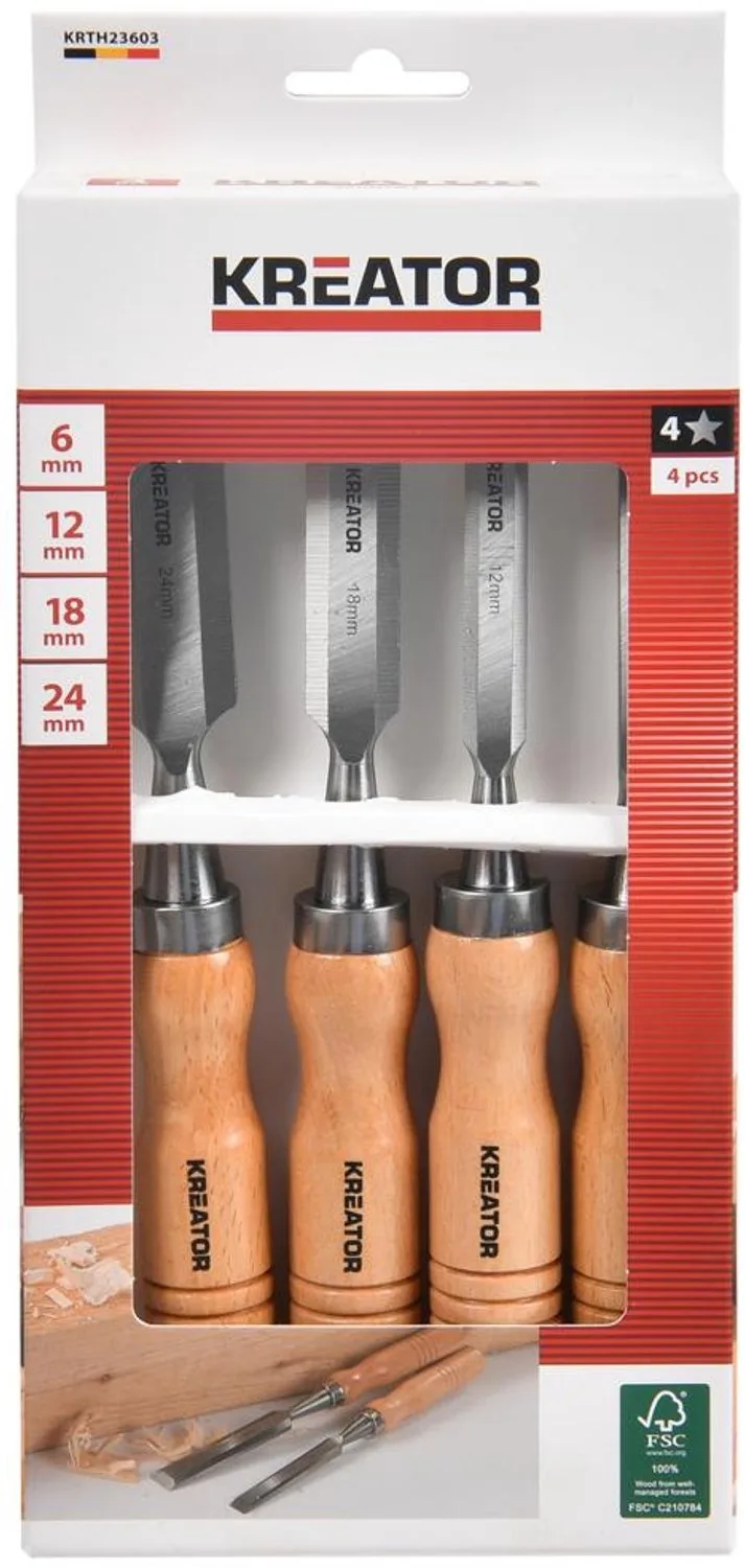 Hand tools - KRTH23603 - Houtbeitel - 6, 12, 18, 24mm - 4 st. de Kreator – image du produit