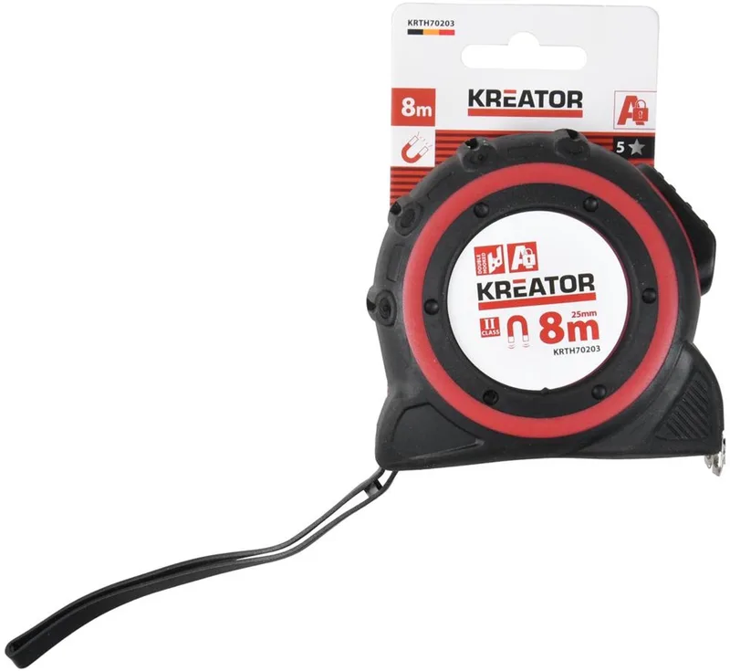Hand tools - KRTH70203 - Rolmeter - 8m aluminium by Kreator, Red – product image