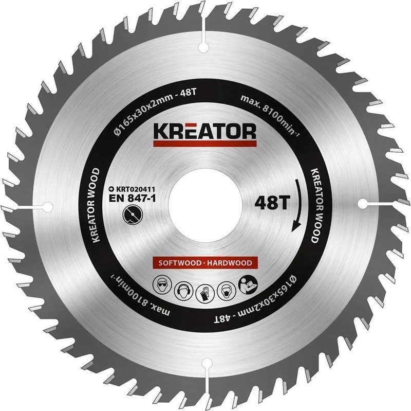 KRT020411 Zaagblad hout 165 mm - 48T by Kreator – product image