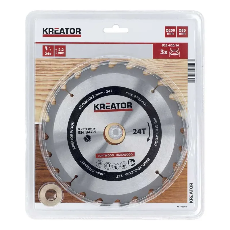 KRT020418 Zaagblad hout 200 mm - 24T van Kreator – productafbeelding 2 van 2