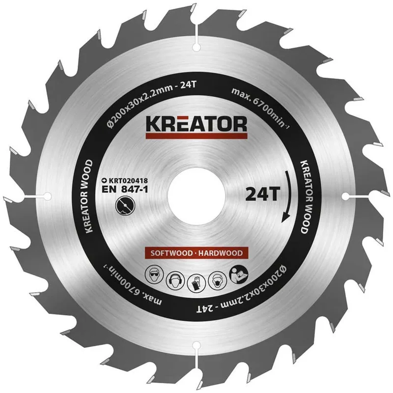 KRT020418 Zaagblad hout 200 mm - 24T van Kreator – productafbeelding 1 van 2