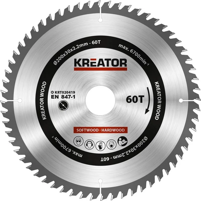 KRT020419 Zaagblad hout 200 mm - 60T van Kreator – productafbeelding