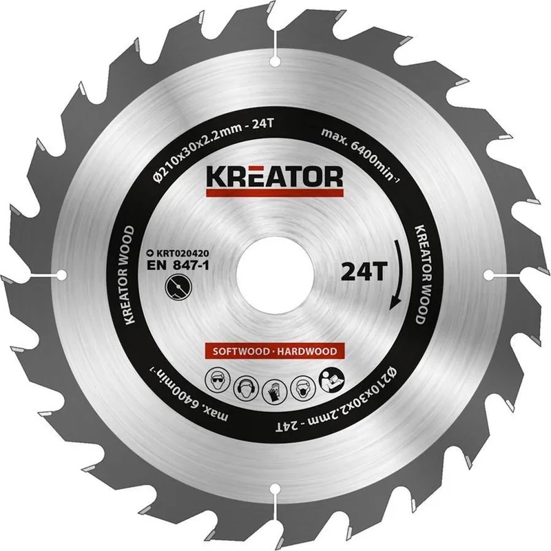 KRT020420 Zaagblad hout 210 mm - 24T van Kreator – productafbeelding