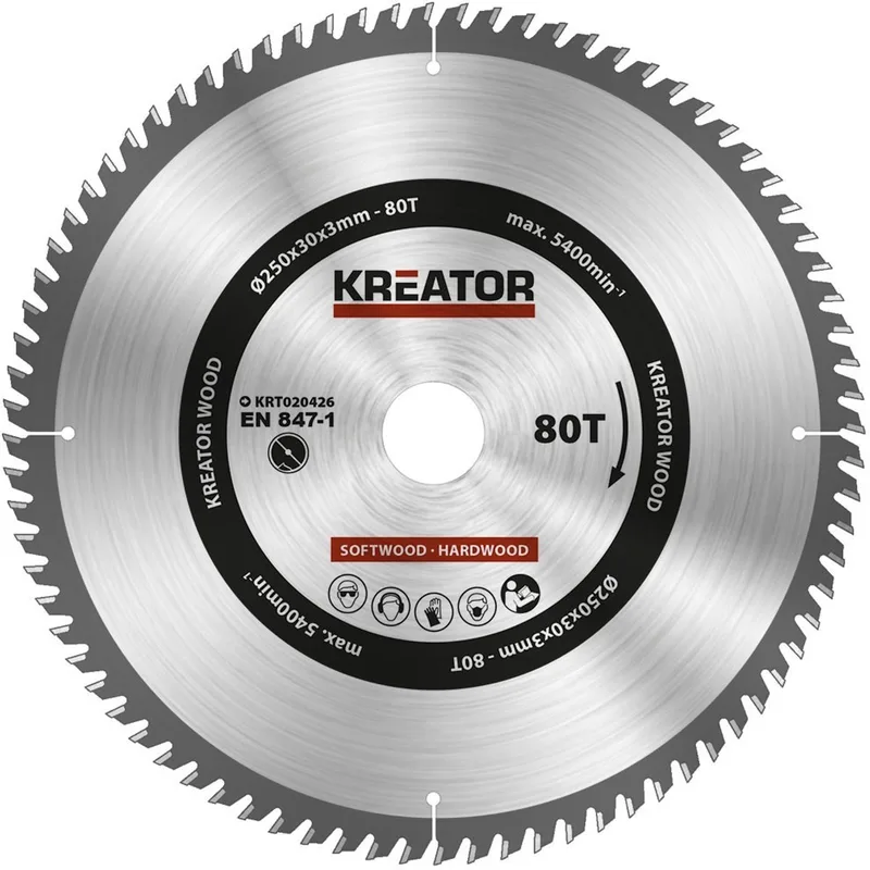 KRT020426 Zaagblad hout 250 mm -80T von Kreator – Produktbild