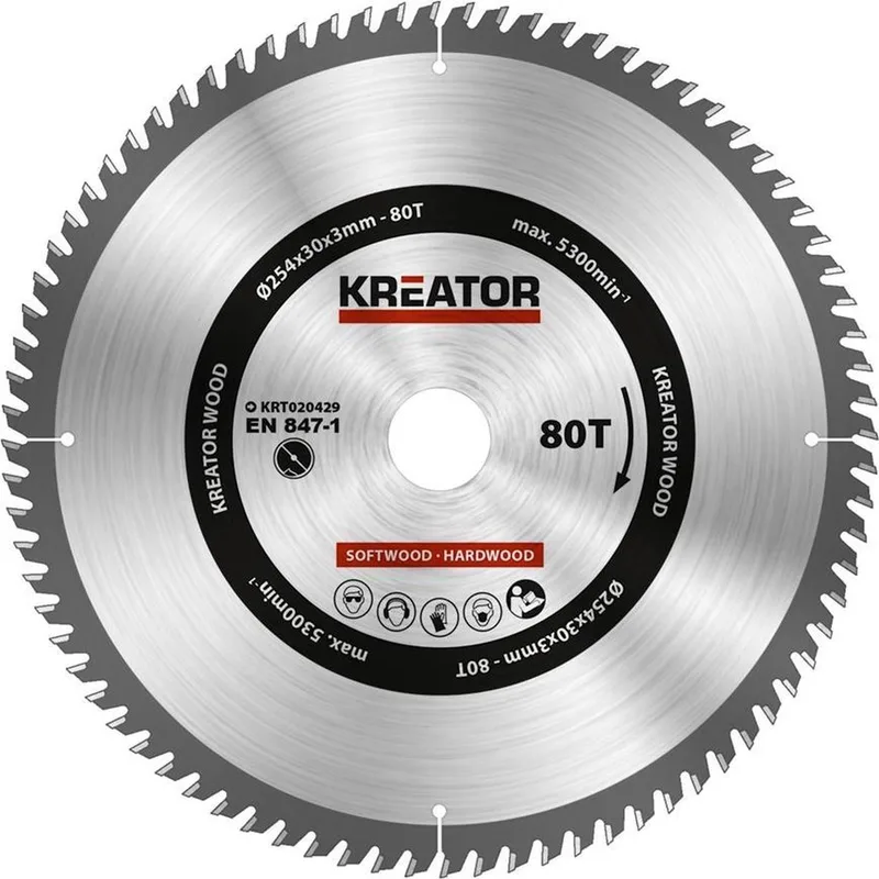 KRT020429 Zaagblad hout 254 mm -80T by Kreator – product image