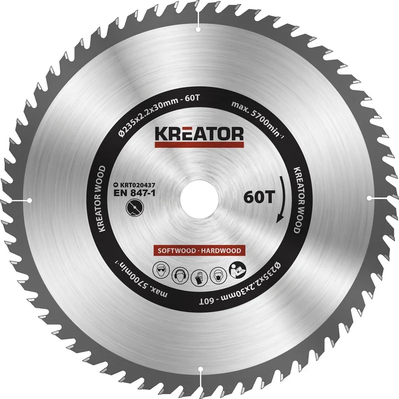 KRT020437 Zaagblad hout Ø235mm 60T de Kreator – image du produit