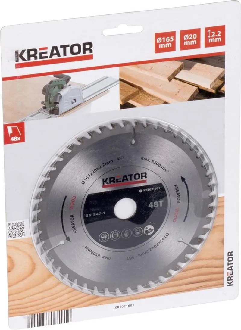 KRT021601 Invalzaagblad Hout 165mm 48T de Kreator – image du produit