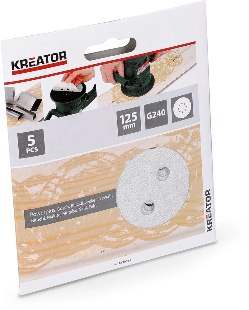 KRT230559 Schuurpapier rond – Ø125 mm – korrel K240 – 5 stuks – verf von Kreator – Produktbild