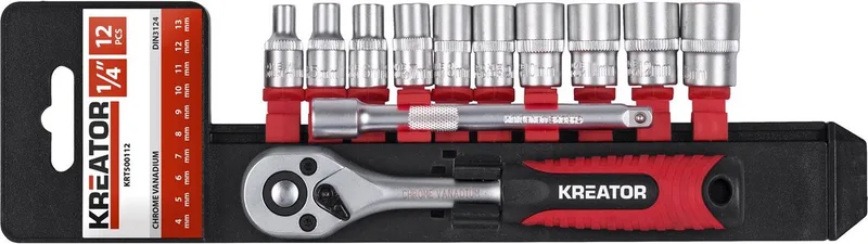 KRT500112 Dopsleutelset - 12-delige -1/4" - ratelsleutel de Kreator, Metaal – image du produit