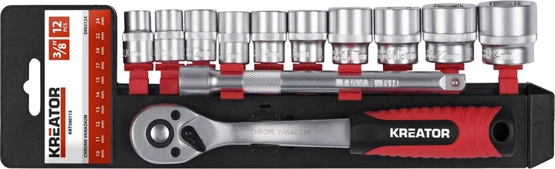 KRT500113 Dopsleutelset - 12 stuks - 3/8 de Kreator, Rouge, Noir – image du produit