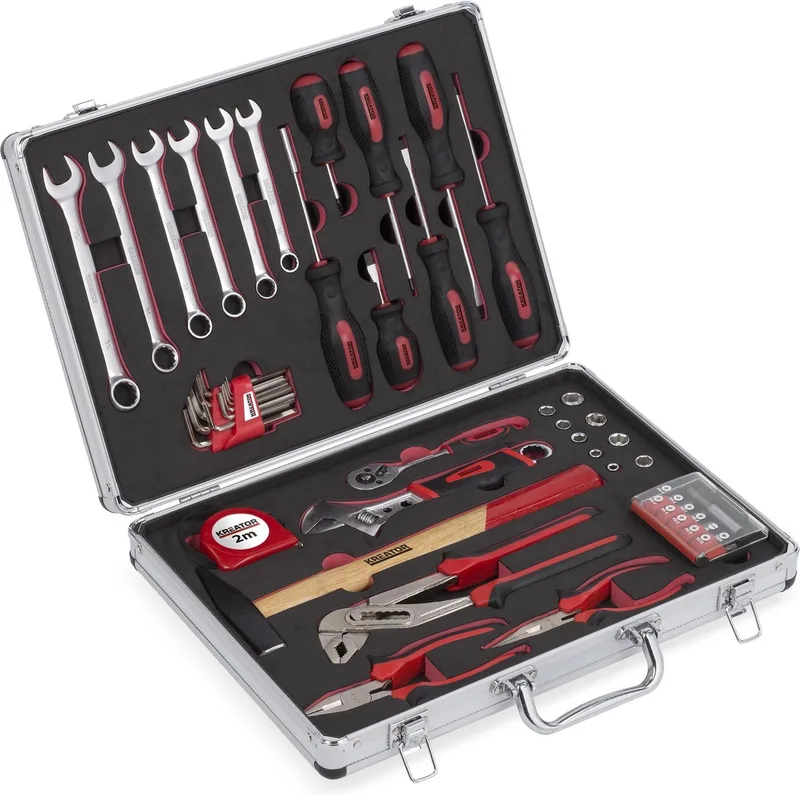 KRT951001 Gereedschapskoffer - 51 delig - 39,2 x 27,8 x 11,4 cm by Kreator, Red, Black – product image