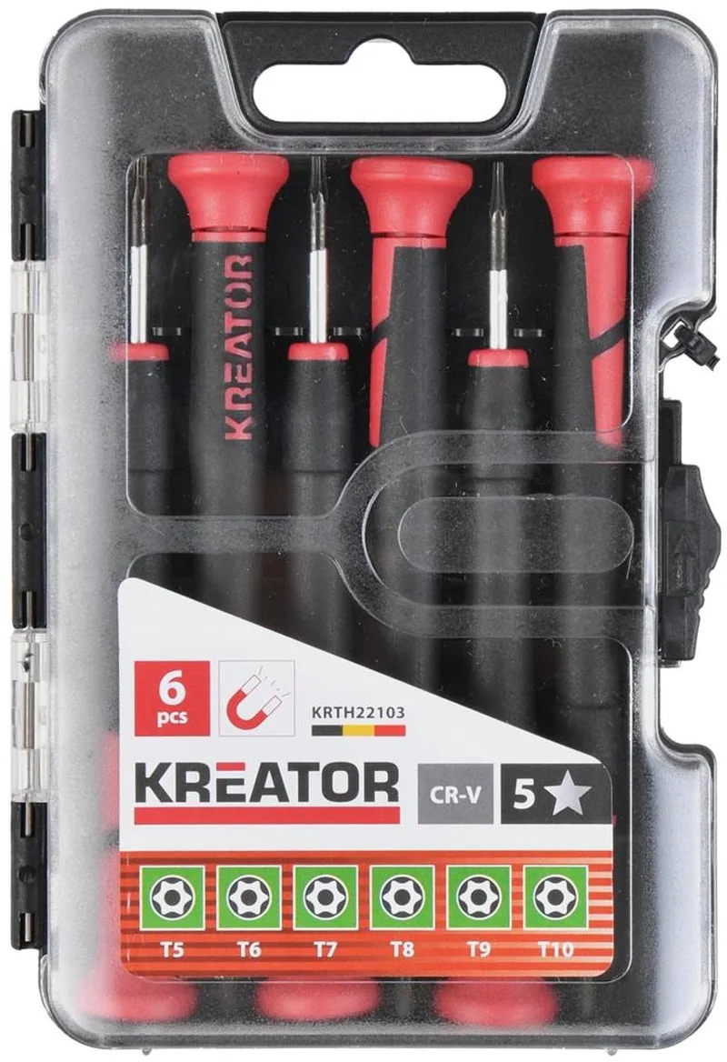 Precisieschroevendraaierset KRTH22103 - Schroevendraaierset, 6st. - tx - Gereedschap, Handgereedschap von Kreator, Schwarz, Rot – Produktbild