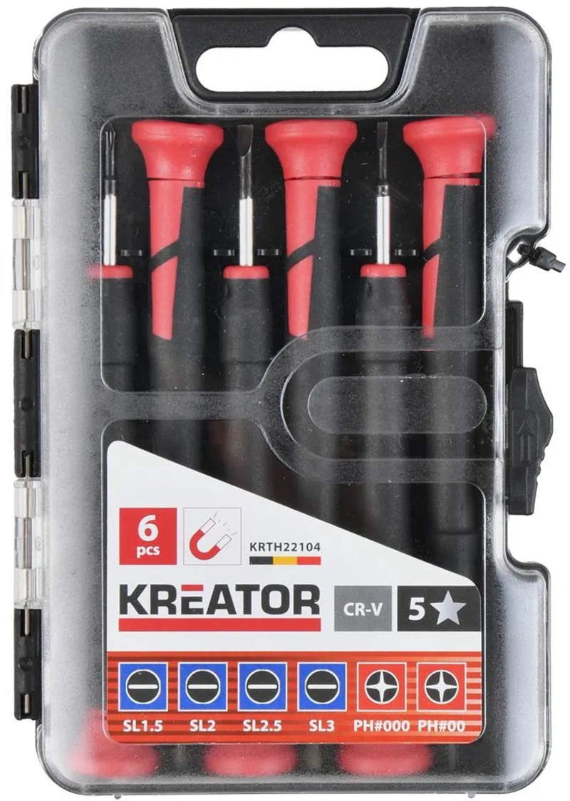 Precisieschroevendraaierset KRTH22104 - Schroevendraaierset, 6st. - sl / ph - Gereedschap, Handgereedschap von Kreator, Schwarz, Rot – Produktbild