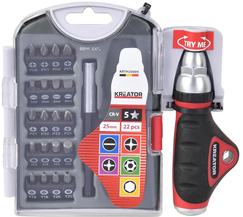 Ratelschroevendraaier KRTH20009 - Ratelgereedschap, 22 st. - Gereedschap, Handgereedschap by Kreator, Black – product image