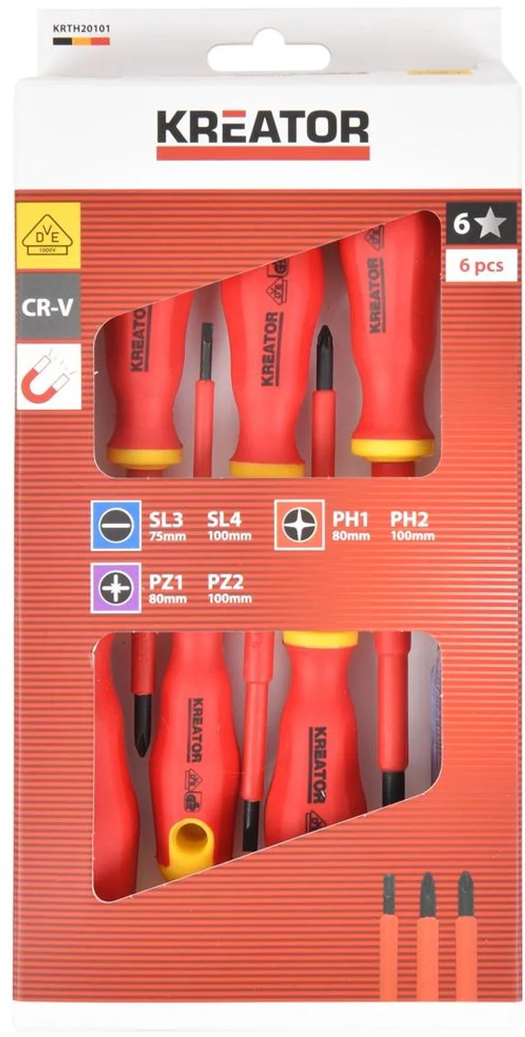 Schroevendraaierset KRTH20101 – VDE-gecertificeerd – 6 stuks – Gereedschap, Handgereedschap by Kreator, Red – product image
