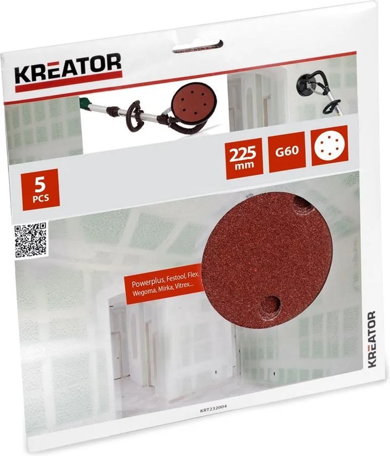 Rundschleifpapier G60 Für Gipskartonplatten 225 Mm 5 Einheiten von Kreator – Produktbild