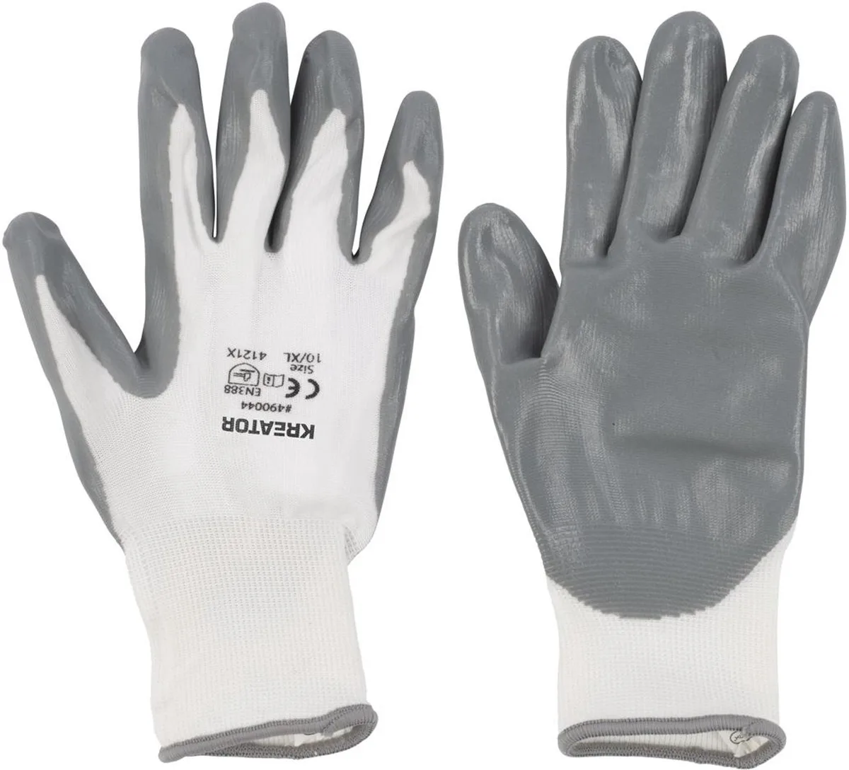 Werkhandschoenen KRTS74002L - nitrile coating - l - Werkhandschoenen, tuinhandschoenen fra Kreator, Grå, Hvid – produktbillede