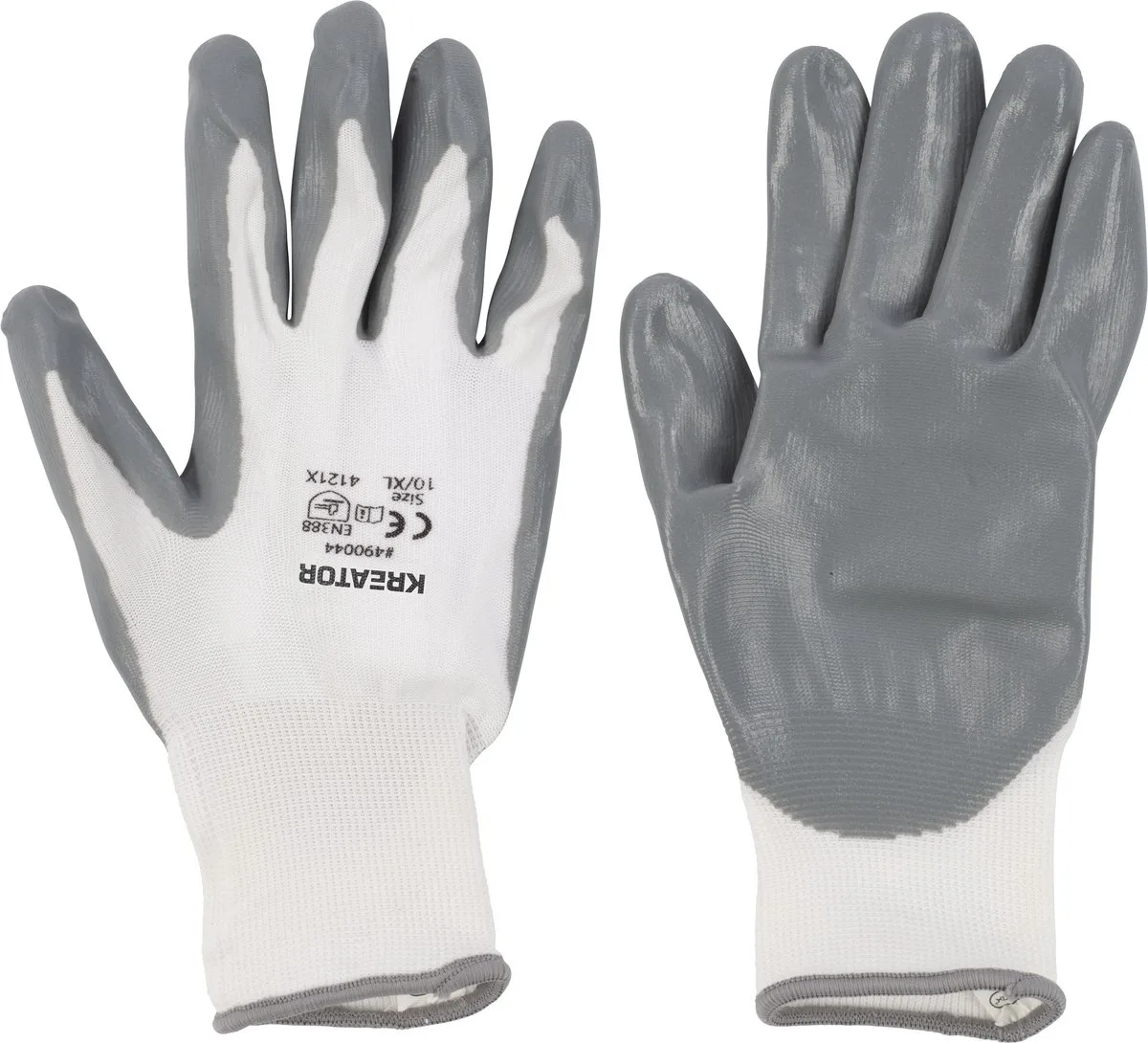 Werkhandschoenen KRTS74002XL - Nitril Coating - XL werkhandschoenen - Antislip - Accessoires de Kreator, Gris, Blanc – image du produit