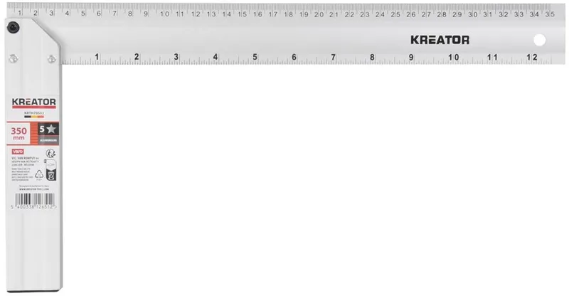 Winkelhaak KRTH70502 – Aluminium winkelhaak, 350 mm, Voor 45° en 90° Hoeken – Gereedschap de Kreator, Metaal – image du produit