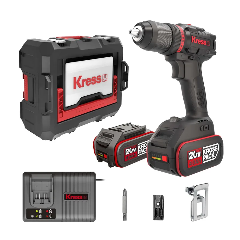 AkkuBohrschrauber 60 Nm KUA71 20 V Bohrmaschine KomplettSet mit 2 x 4.0 Ah Akku + Ladegerät 6 A de Kress – image du produit