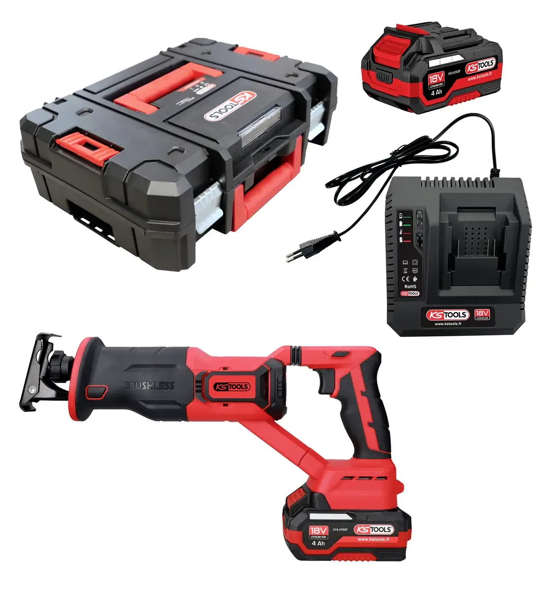 Akku-Säbelsäge 515.4775F inkl. 2. Akku, bürstenlos, inkl. Koffer, inkl. Ladegerät 18 V 4 Ah von KS Tools – Produktbild