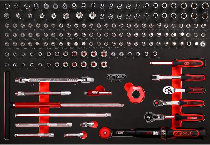 Dopsleutelset - 169-delig - 1/4" van KS Tools, Rood – productafbeelding