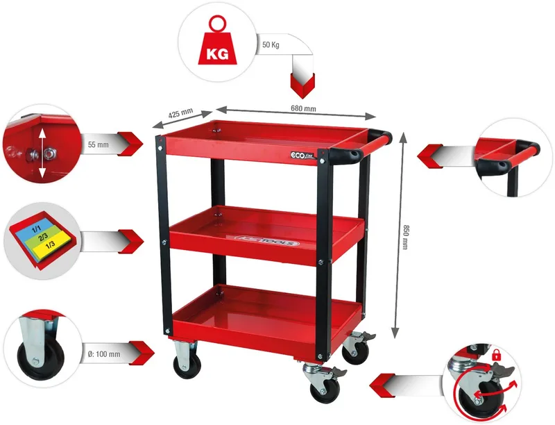 ECOline Werkplaats gereedschapswagen 68x42.5x85 cm 890.0001 by KS Tools, Red – product image