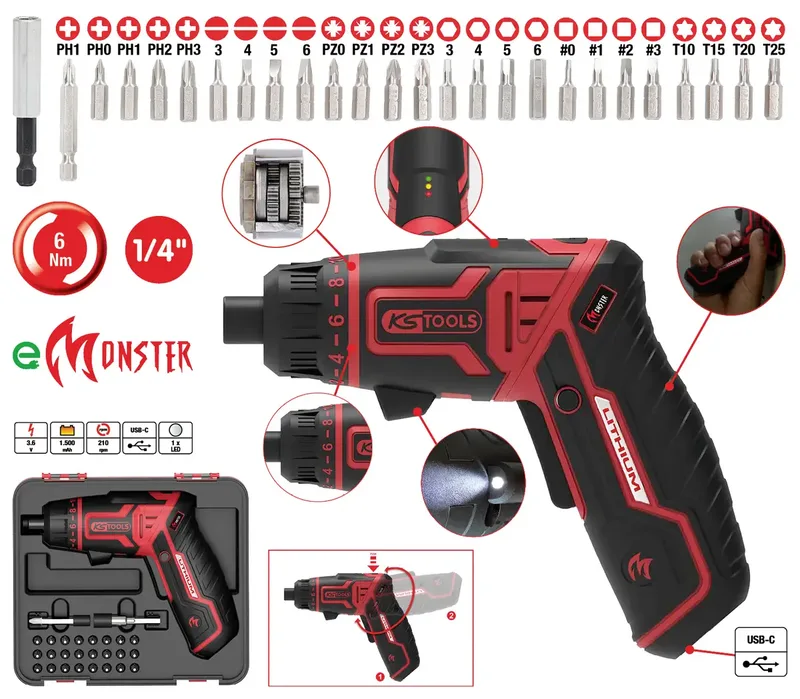 eMONSTER 1/4" Akku-Bit-Schrauber-Satz, 27-tlg. von KS Tools – Produktbild 3 von 3
