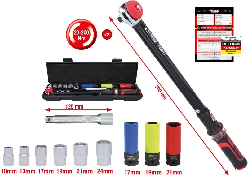 ERGOTORQUE®precision Momentsleutelset Met ratel 1/2 (12,5 mm) 20 - 200 Nm von KS Tools, Kleurloos – Produktbild