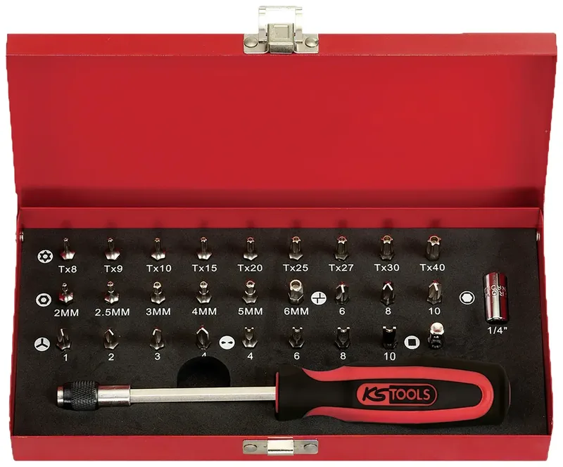 Sicherheits-Bitsatz 29tlg mit Universalhalter 1/4 911.2029 Bit-Set Außen-Sechskant inkl. Bithalter-Schraubendreher by KS Tools – product image