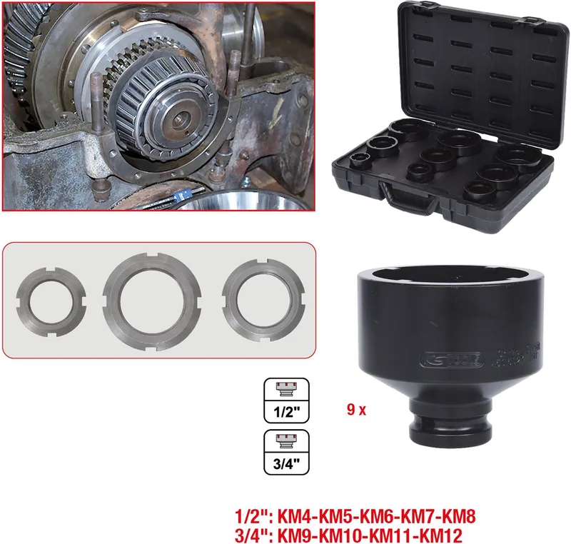 Socket Set for KM Groove Nuts and Internal Studs – 9 Pieces by KS Tools, Black – product image