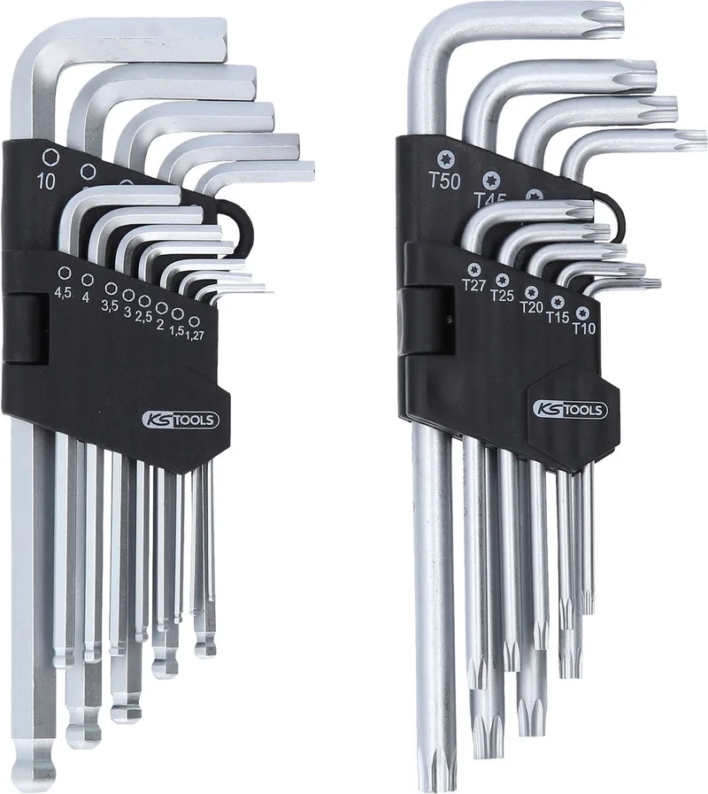 TX Haakse schroevendraaierset 1.27 mm, 1.5 mm, 2 mm, 2.5 mm, 3 mm, 3.5 mm, 4 mm, 4.5 mm, 5 mm, 6 mm, 7 mm, 8 m de KS Tools, Kleurloos – image du produit