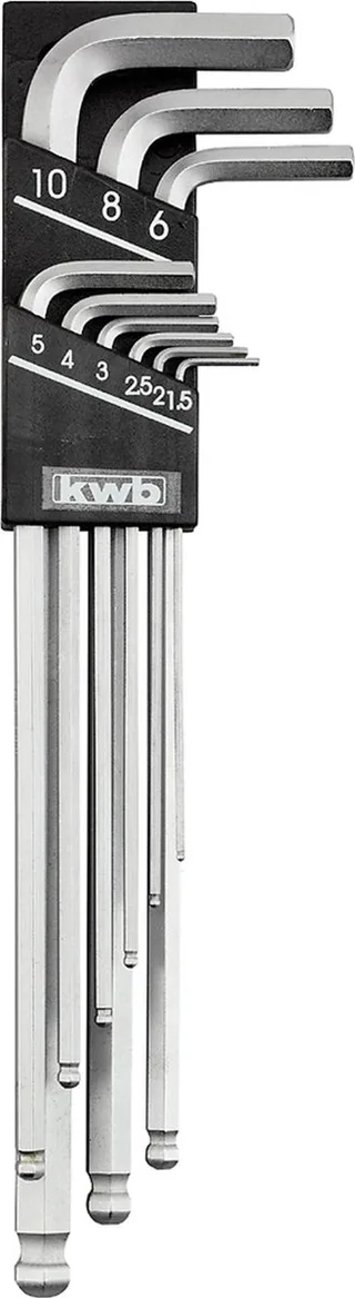 inbus- stiftsleutelset lang model 9-delig de KWB, Argent – image du produit 1 sur 3
