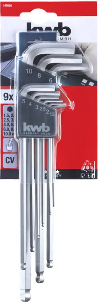inbus- stiftsleutelset lang model 9-delig de KWB, Argent – image du produit 3 sur 3