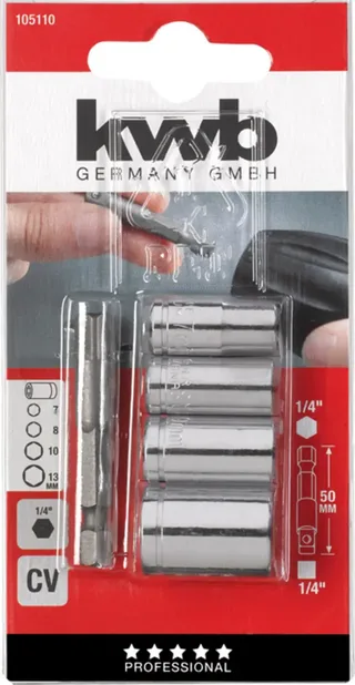 kwb 105110 Steckschlüsseleinsatz 7 mm, 8 mm, 10 mm, 13 mm Antrieb 1/4 (6.3 mm) 5 St. von KWB – Produktbild 3 von 3